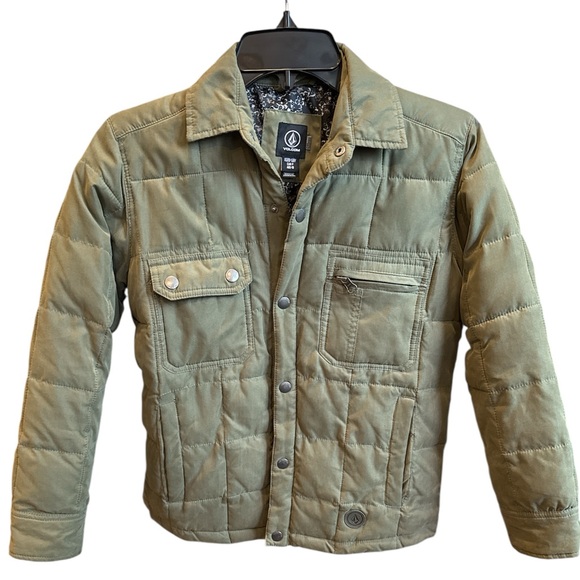 Kids army green Quilted Volcom Jacket with snap buttons and pockets - Picture 1 of 6
